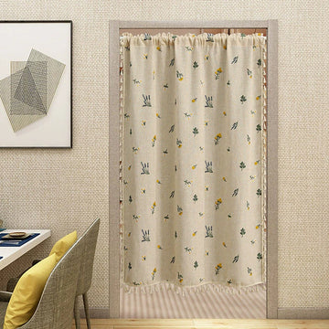 Qfdian 1 Panel Floral Embroidered Curtains Linen Textured for Kitchen Living Room Bedrooms Bathroom Farmhouse Pattern Rod Pocket Drapes